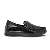 Evelyn Leather Loafer in Black Croc Extra-Wide