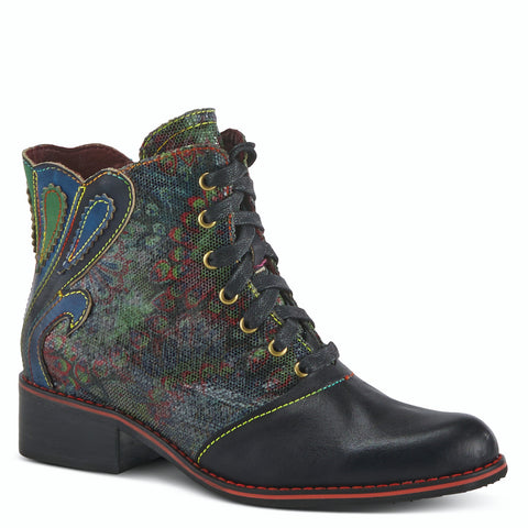 Benatar Rainbow Stitched Leather Zipper Boot in Black Multi