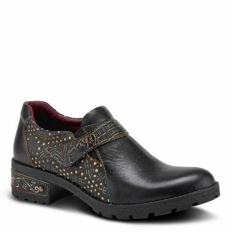 Magda Hook and Loop Leather Low Boot in Black Multi CLOSEOUTS