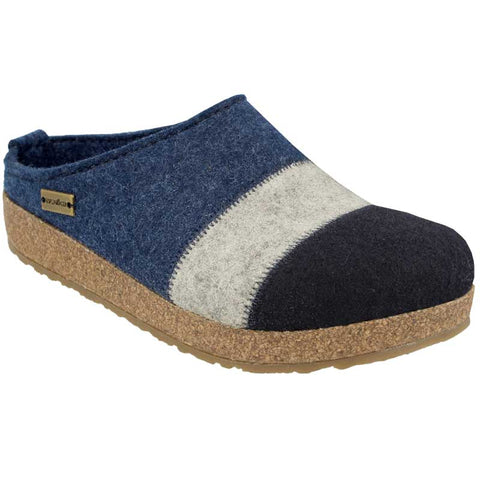 Classic Boiled Wool Clog "Lines" in Navy