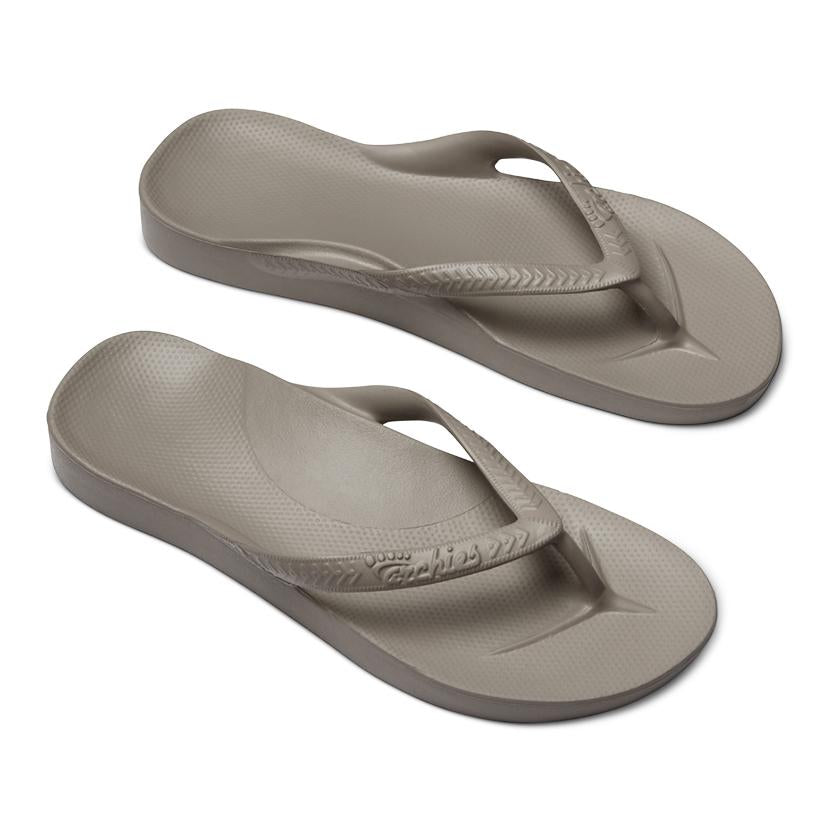 Archies Arch Support Flip Flops in Taupe – Tenni Moc's Shoe Store