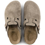 Boston Buckle Soft Footbed Mule in Taupe Suede