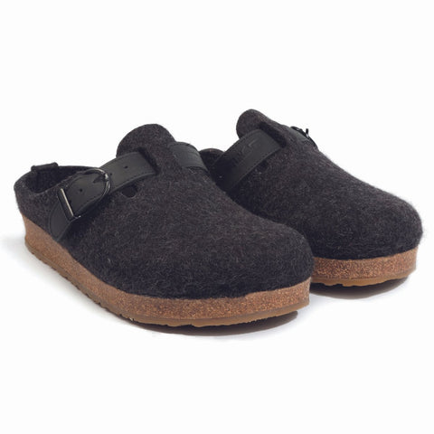 Classic Boiled Wool Clog with Adjustable Belt in Charcoal