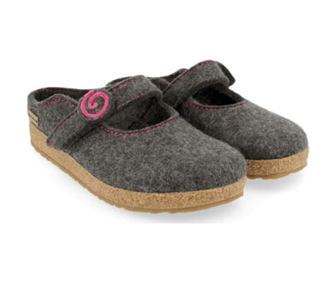 Strapped Boiled Wool Clog "Alice" in Grey CLOSEOUTS