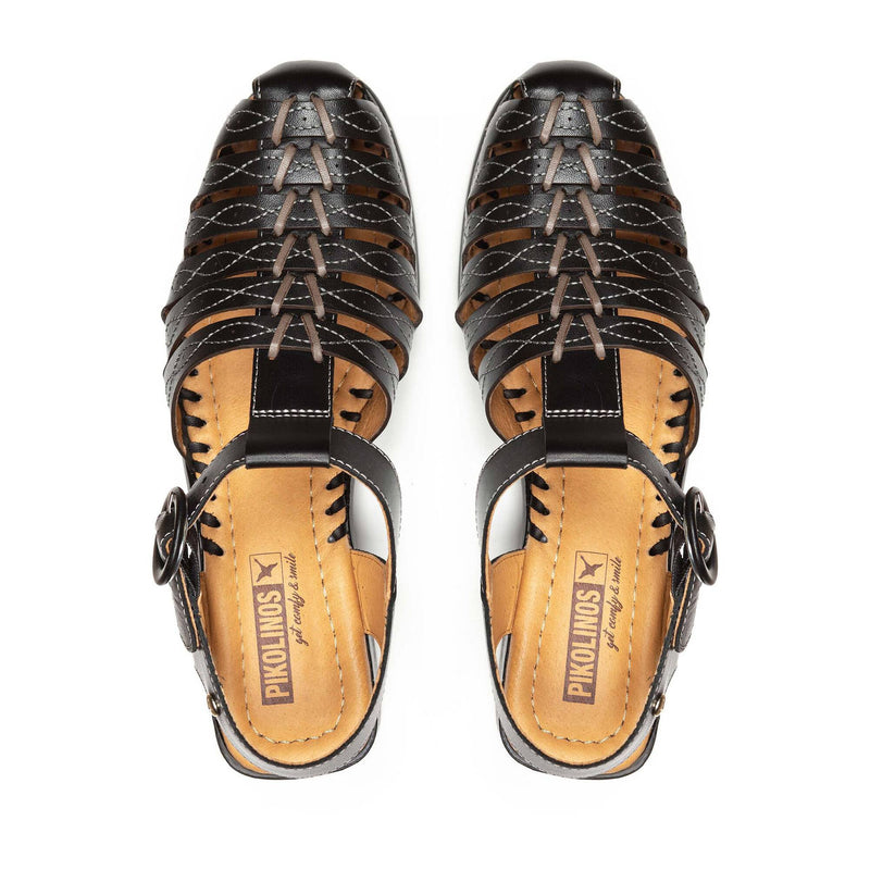 Romana Leather Fisherwoman with Heel in Black
