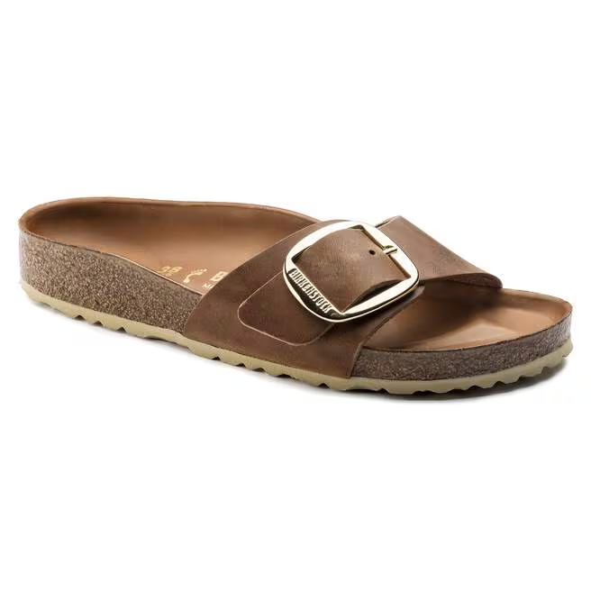 Madrid Big Buckle Sandal in Cognac Oiled Leather