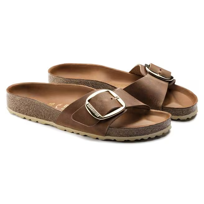 Madrid Big Buckle Sandal in Cognac Oiled Leather