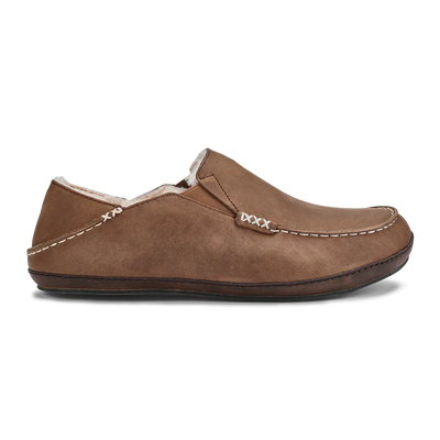 Moloa Men's Premium Leather Slipper in Toffee and Dark Wood