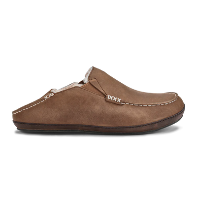Moloa Men's Premium Leather Slipper in Toffee and Dark Wood