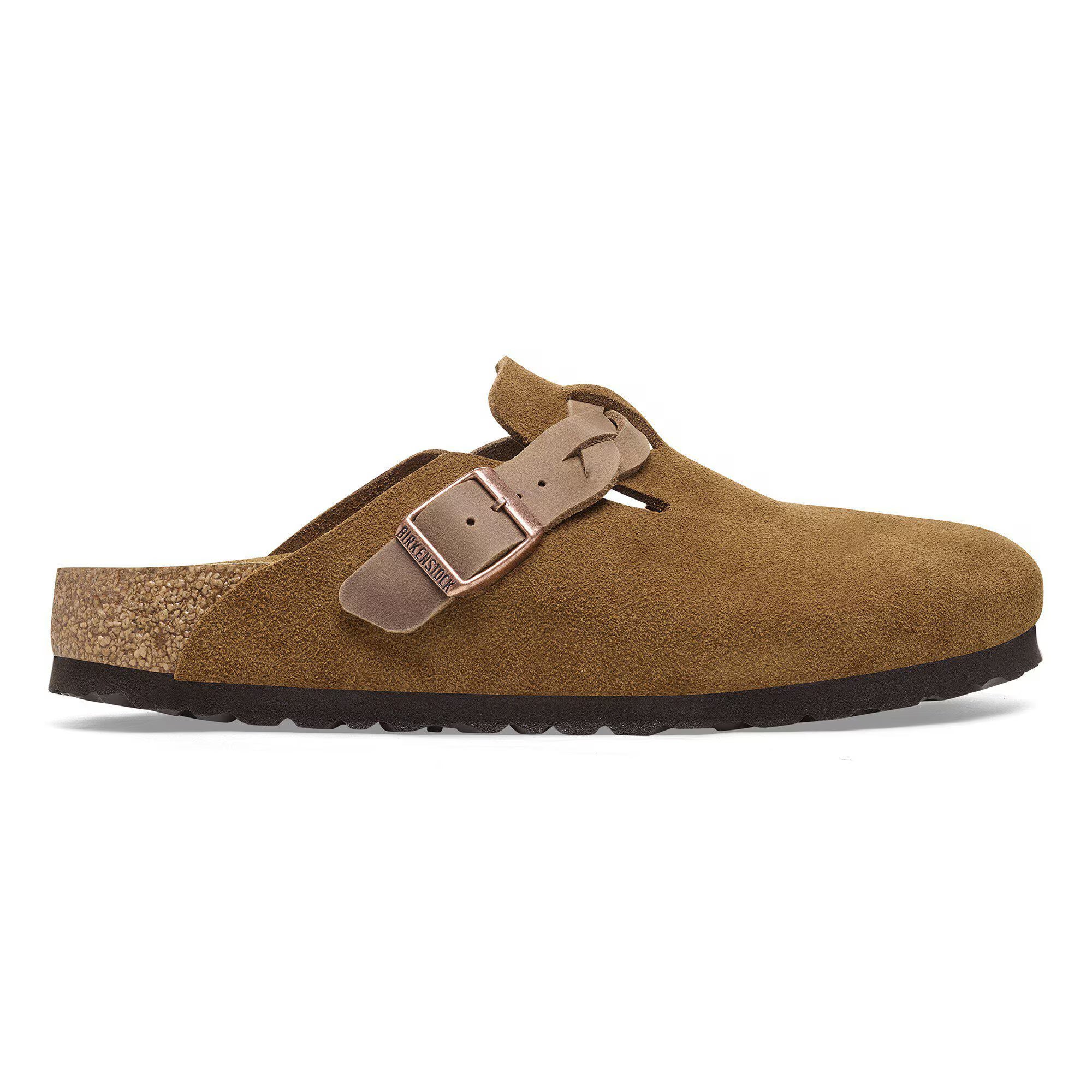 Boston Buckle Classic Footbed Mule in Braided Mink Suede Leather