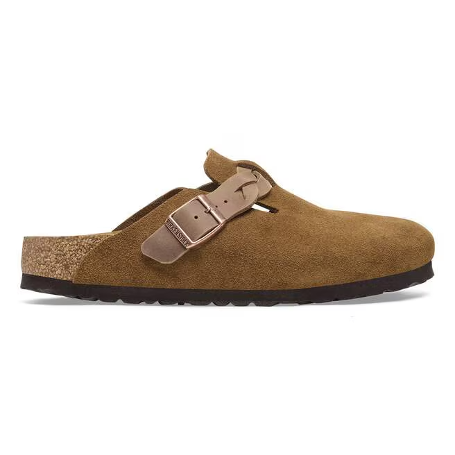 Boston Buckle Classic Footbed Mule in Braided Mink Suede Leather