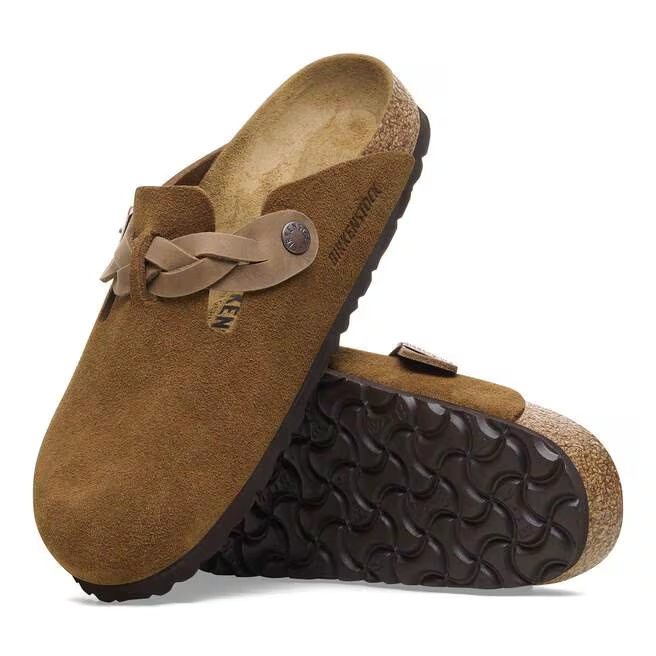 Boston Buckle Classic Footbed Mule in Braided Mink Suede Leather