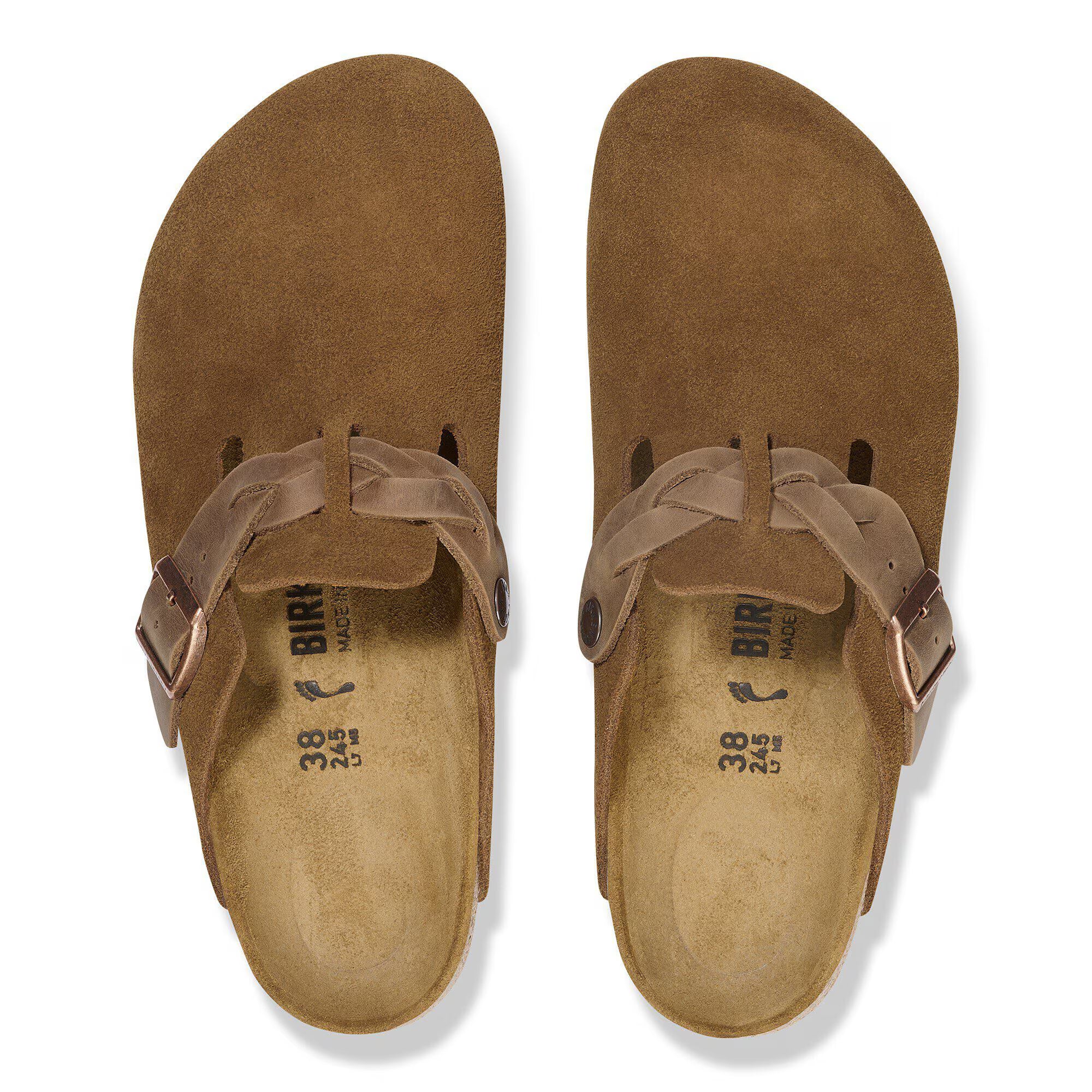 Boston Buckle Classic Footbed Mule in Braided Mink Suede Leather
