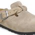 Boston Buckle Classic Footbed Mule in Braided Taupe Suede Leather