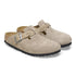 Boston Buckle Classic Footbed Mule in Braided Taupe Suede Leather