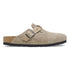 Boston Buckle Classic Footbed Mule in Braided Taupe Suede Leather