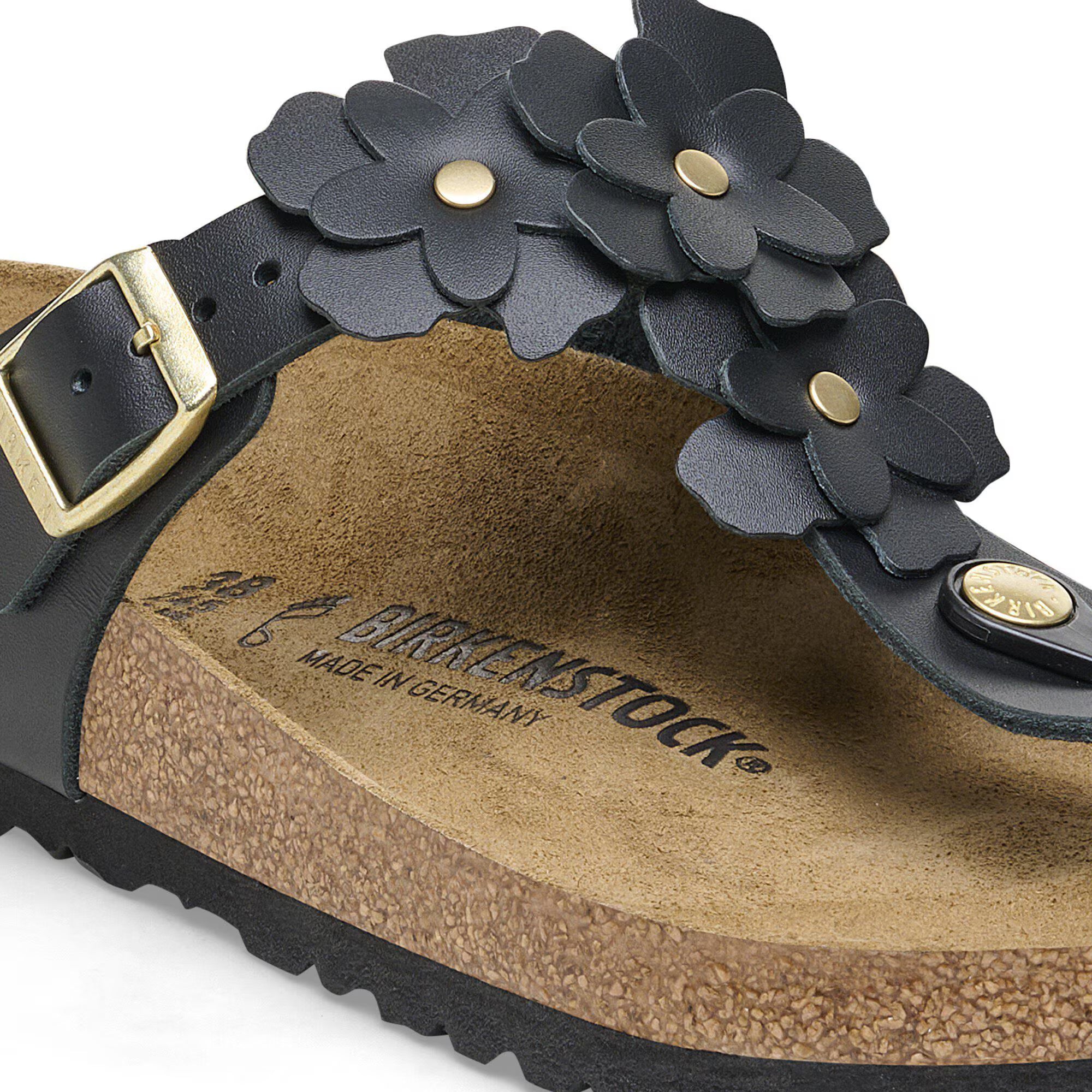 Gizeh Flower Embellishment Oiled Leather in Black