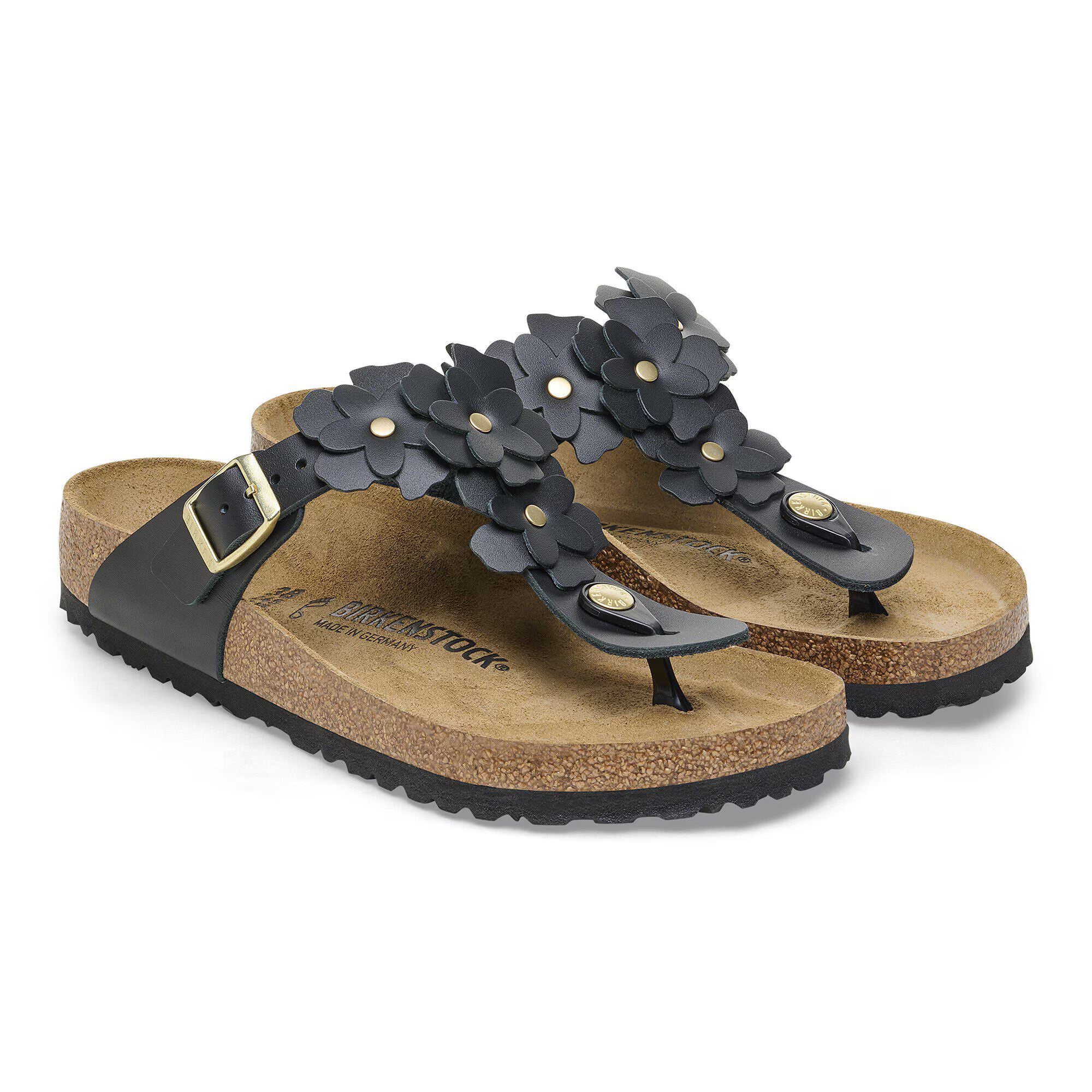 Gizeh Flower Embellishment Oiled Leather in Black
