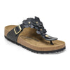 Gizeh Flower Embellishment Oiled Leather in Black