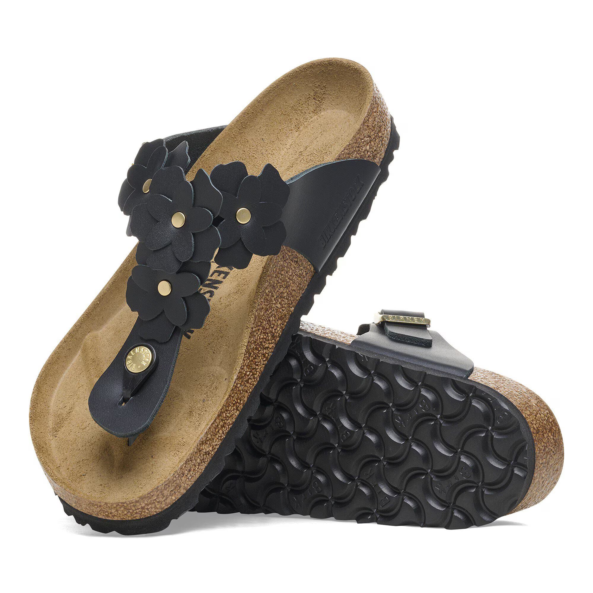 Gizeh Flower Embellishment Oiled Leather in Black