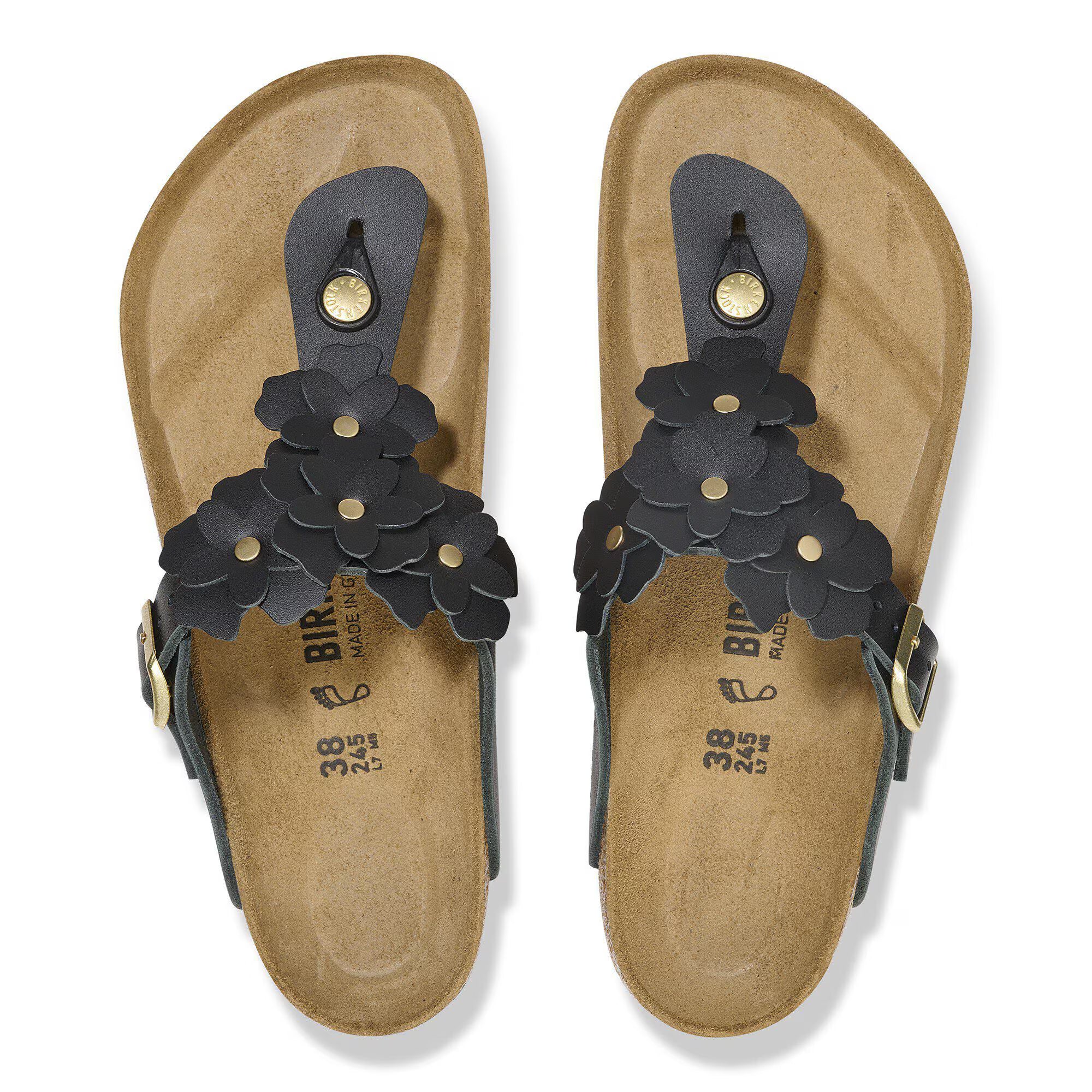 Gizeh Flower Embellishment Oiled Leather in Black