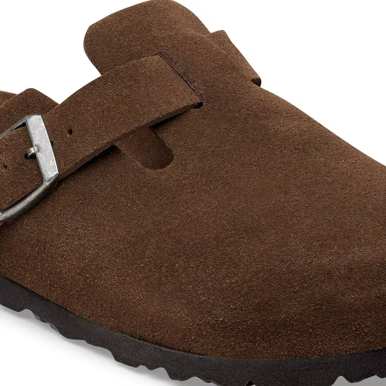Boston Buckle Soft Footbed Mule in Carafe Suede