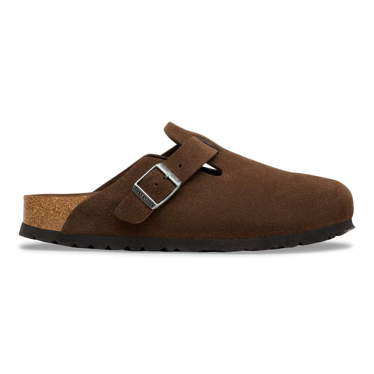 Boston Buckle Soft Footbed Mule in Carafe Suede