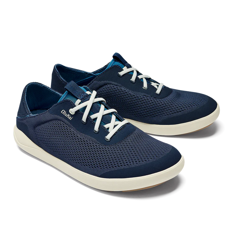 Moku Pae Men's No Tie Boat Shoe in Trench Blue and Off White