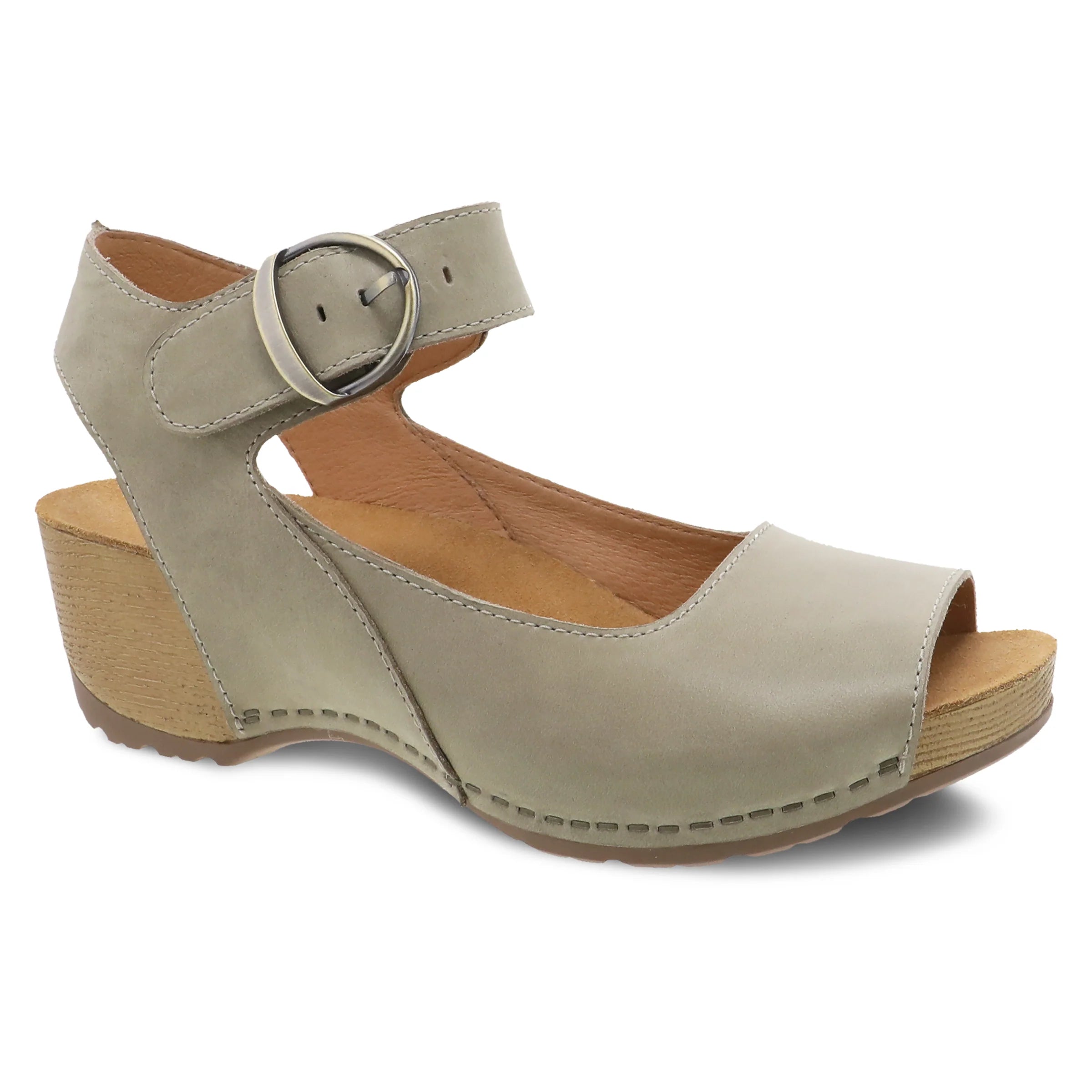 Tiana Ankle Strap Peep Toe Wedge in Khaki