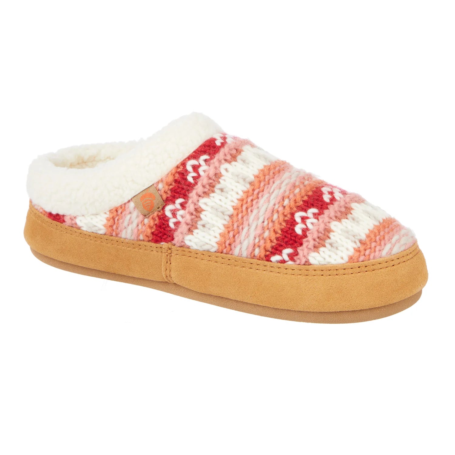 Women's Fairisle Hoodback Slipper with Indoor and Outdoor Sole in Spiced Coral