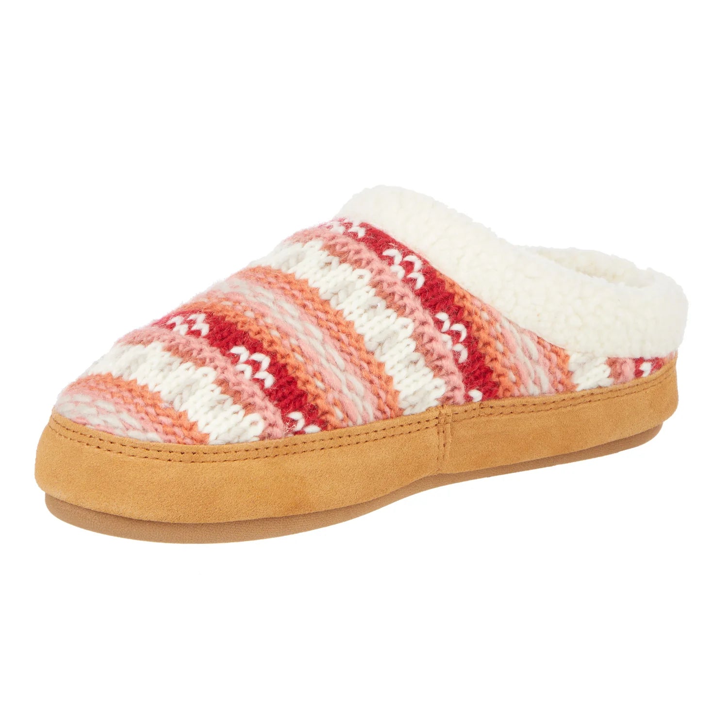 Women's Fairisle Hoodback Slipper with Indoor and Outdoor Sole in Spiced Coral