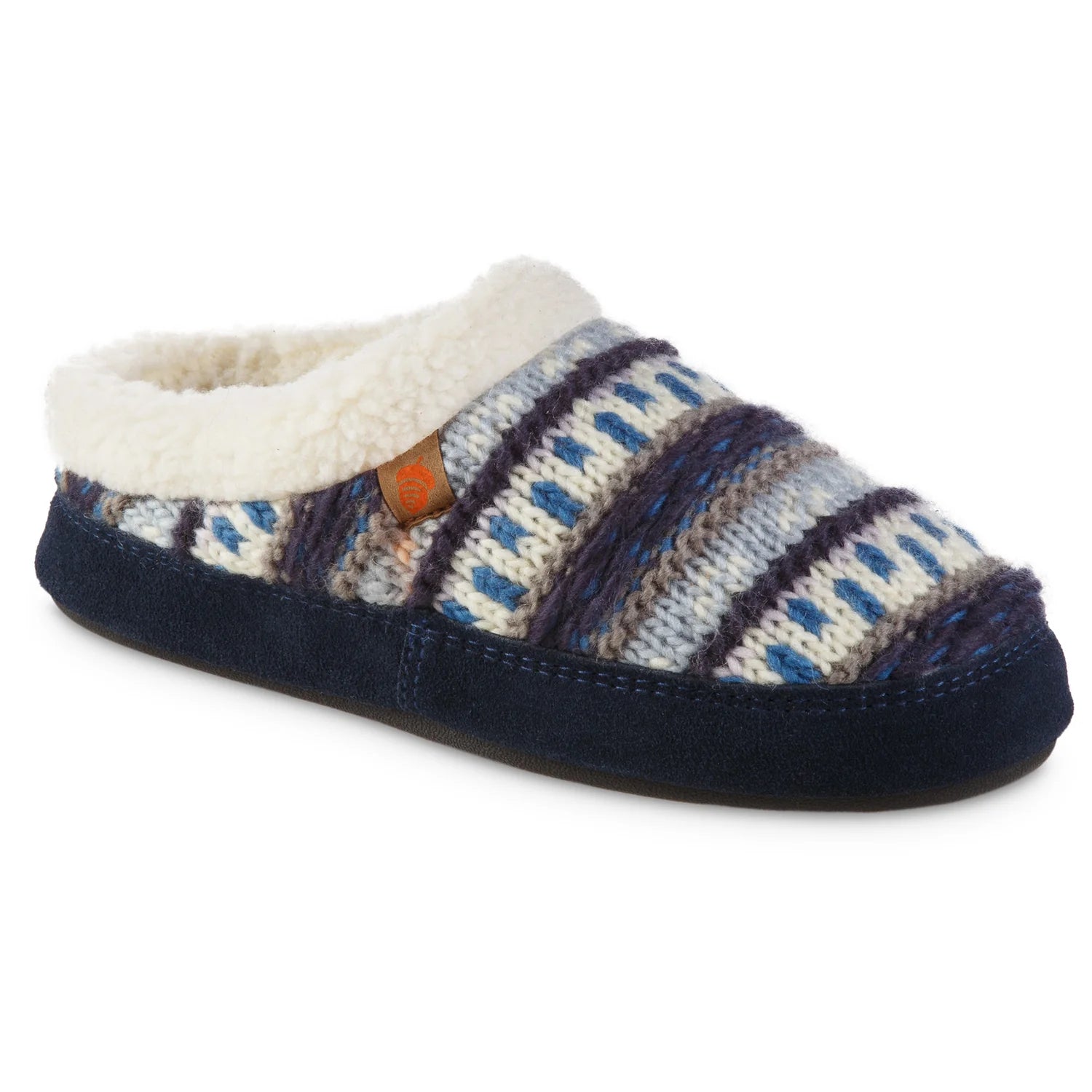 Women's Fairisle Hoodback Slipper with Indoor and Outdoor Sole in Navy