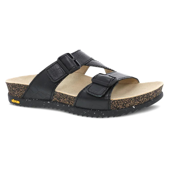 Dayna Two Strap Suede Sandal in Black Croco