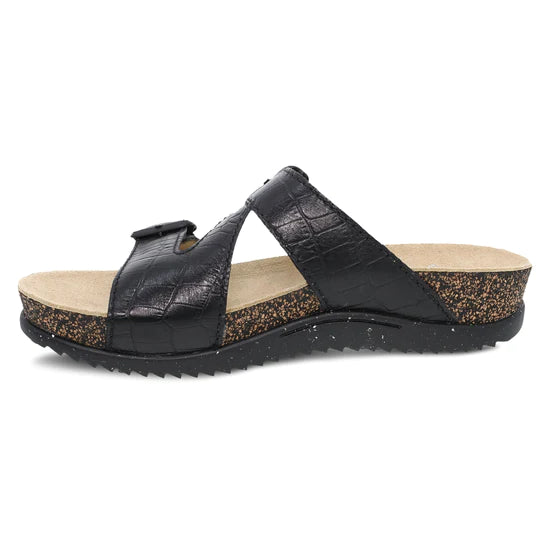 Dayna Two Strap Suede Sandal in Black Croco