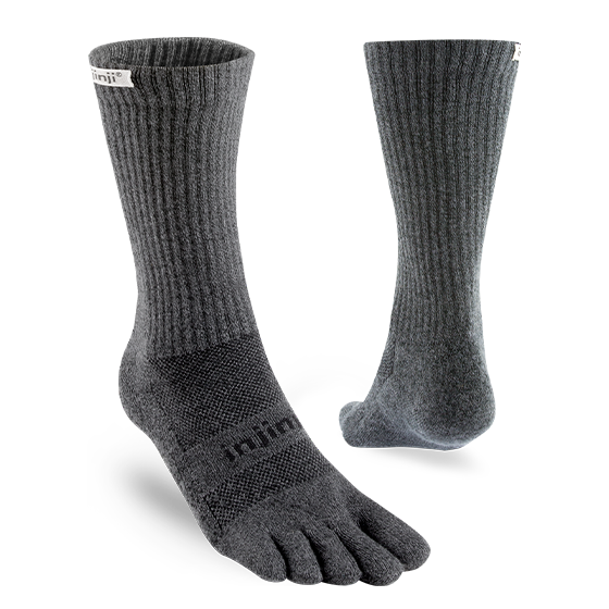 Medium Weight Crew Length Toe Socks in Granite