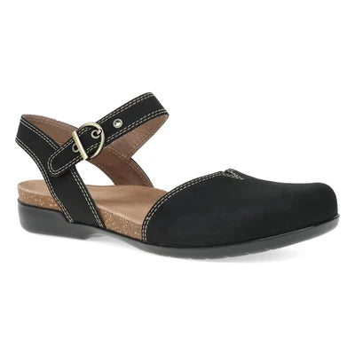 Rori Buckle Closed Toe Sandal in Black Nubuck