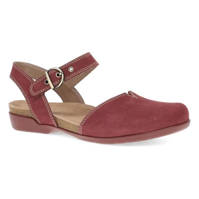 Rori Buckle Closed Toe Sandal in Sangria Nubuck