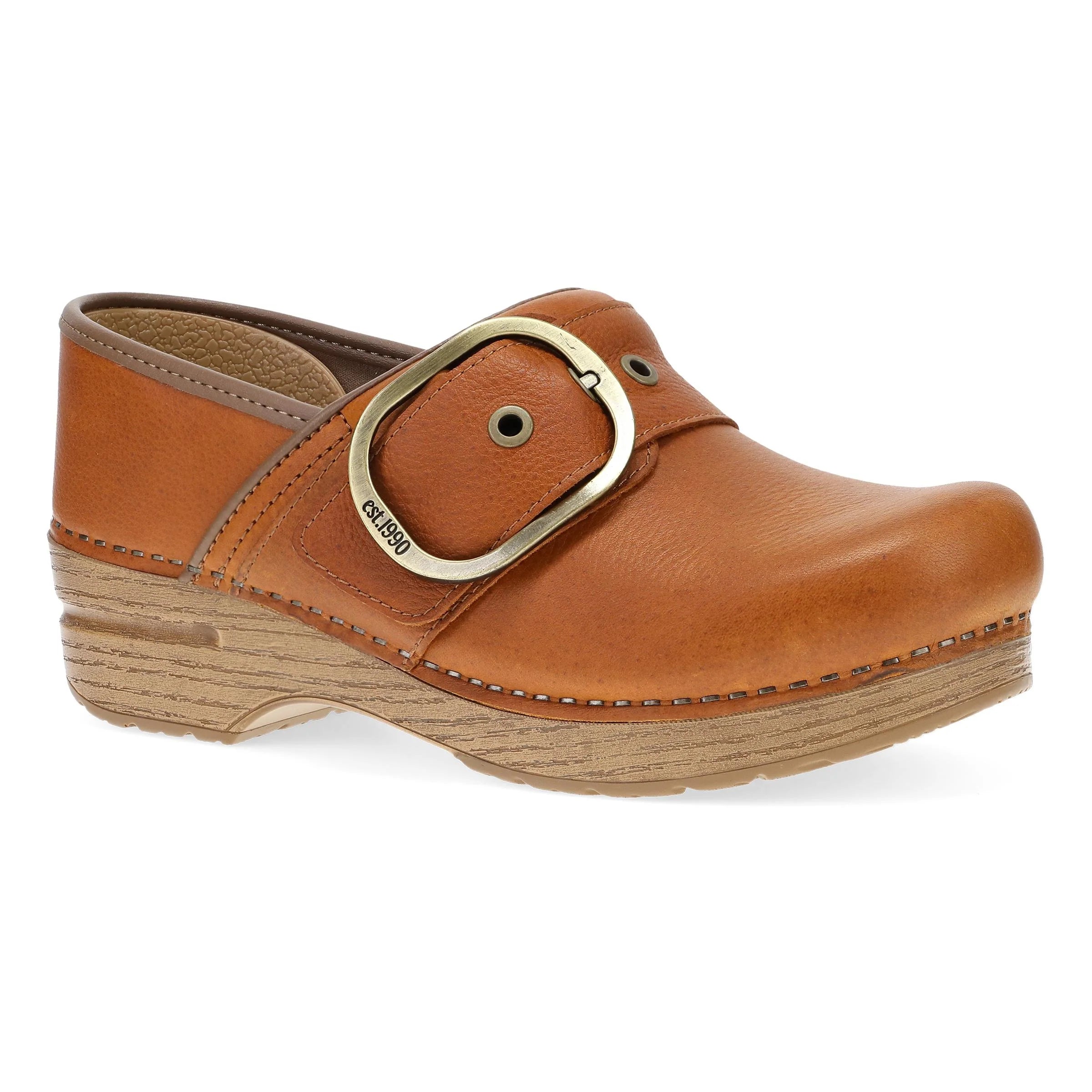 Pearson Stapled Clog With Iconic Buckle in Tan