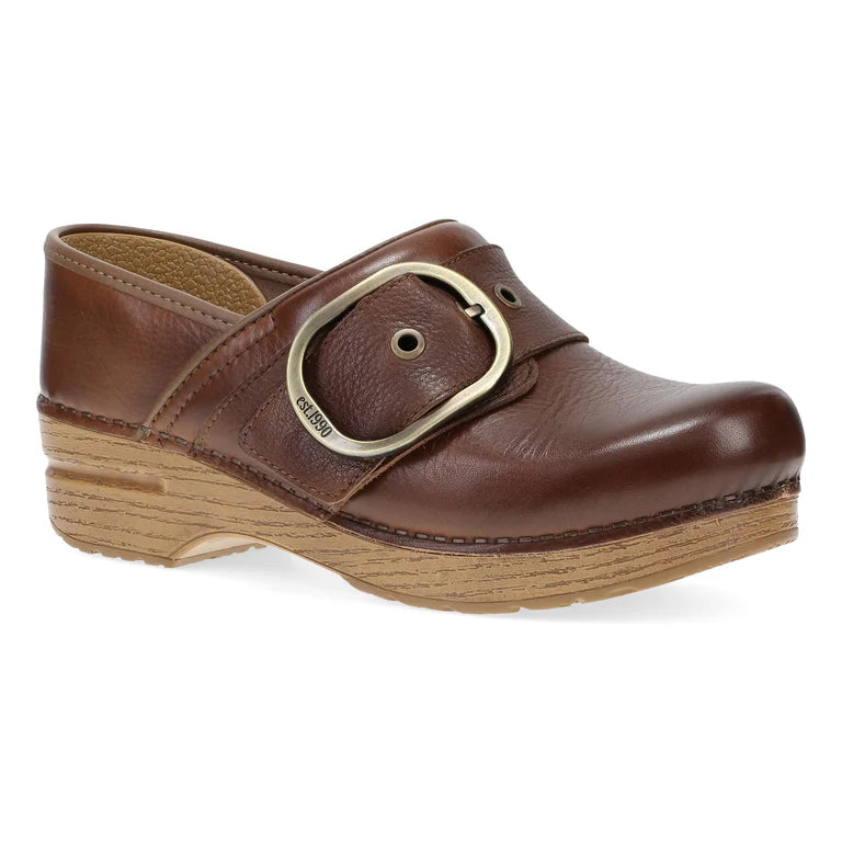 Pearson Stapled Clog With Iconic Buckle in Brown