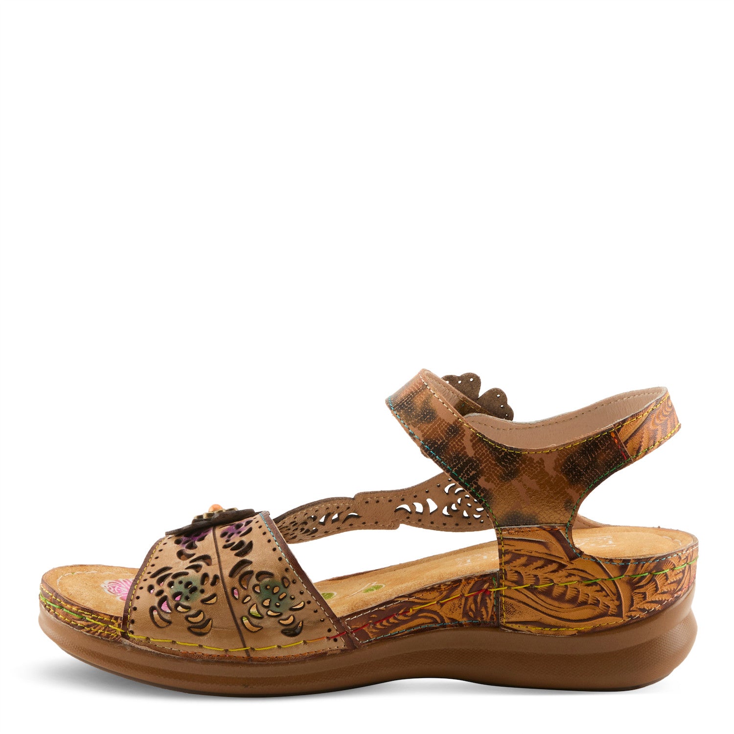 Script Enchanting Backstrap Sandal in Tan Multi
