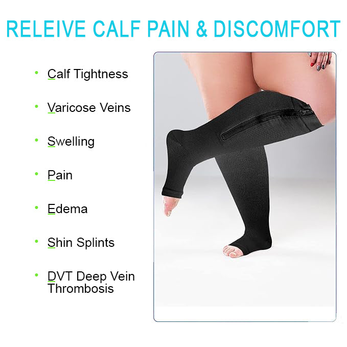 Easy-Use Open Toe Plus-Size Graduated Compression Sock With Zipper