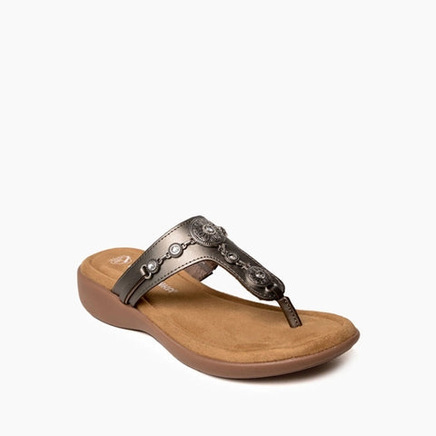 Brecca Shimmery Toe Post Sandal in Pewter