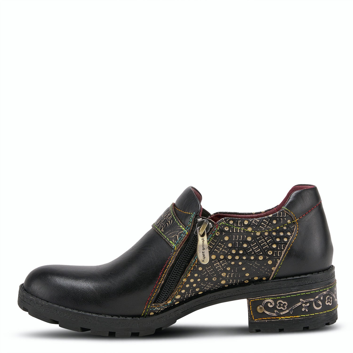 Magda Hook and Loop Leather Low Boot in Black Multi CLOSEOUTS