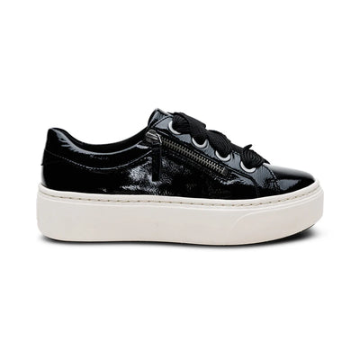 Aubrey Lace up Platform Sneaker in Black Patent