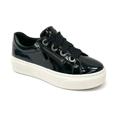 Aubrey Lace up Platform Sneaker in Black Patent