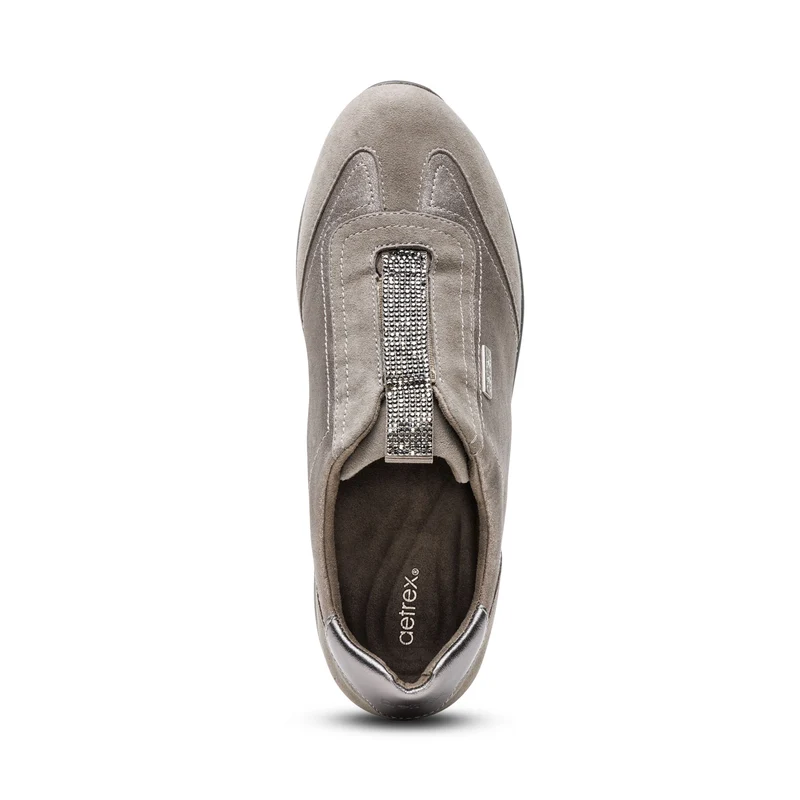 Megan Sparkle Slip-On Leather Sneaker in Pewter