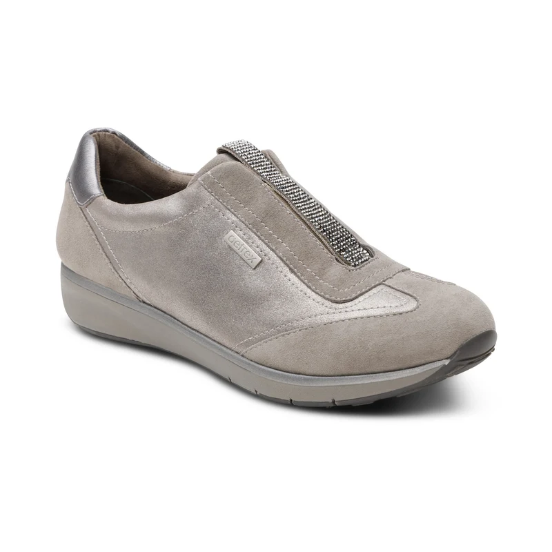 Megan Sparkle Slip-On Leather Sneaker in Pewter