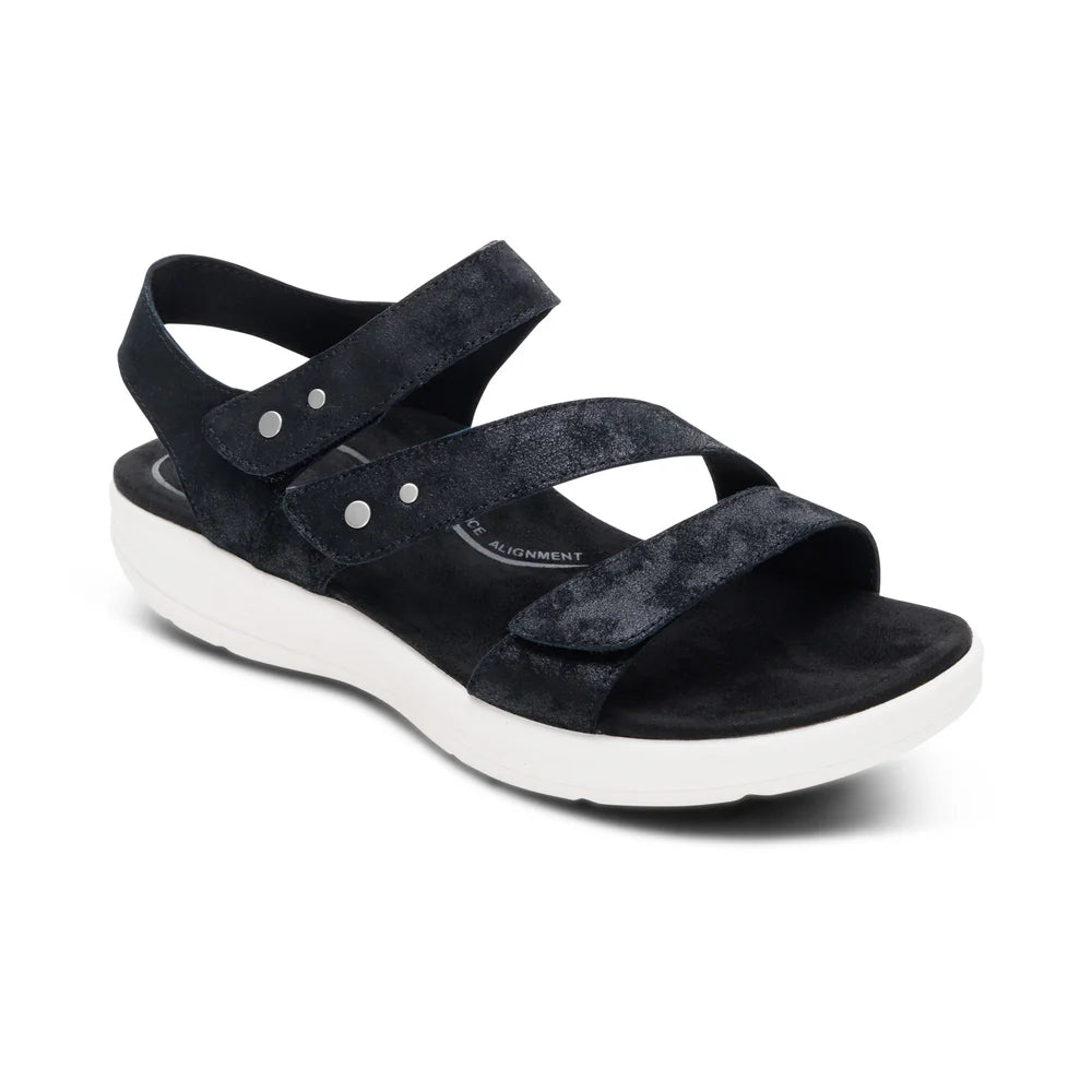 Savannah Fully Adjustable Tri-Strap Sandal in Black