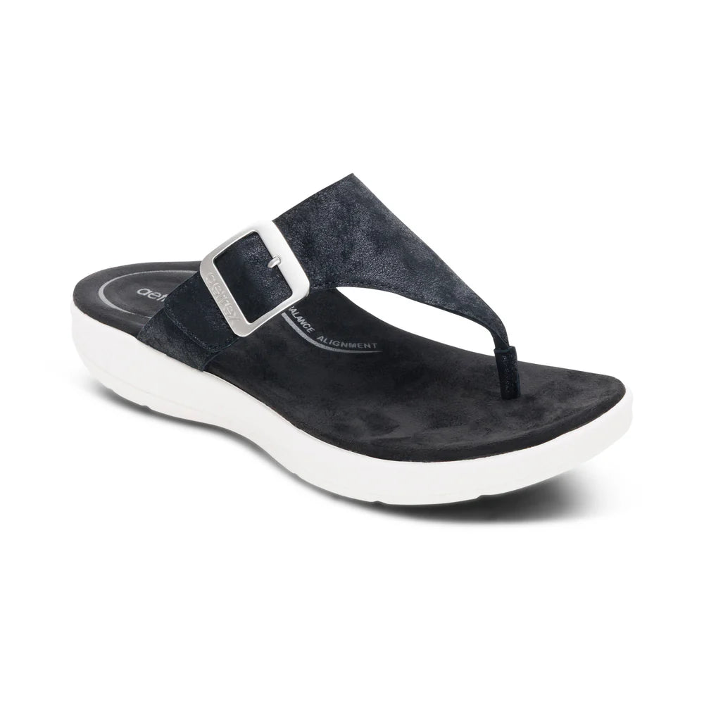 Donna Adjustable Toe Post Sandall in Black