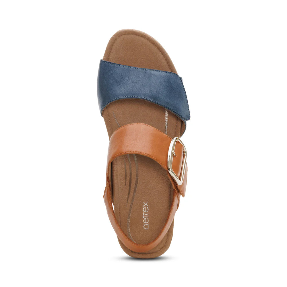 Ashley Buckled Espadrille Wedge in Hazy Blue Multi
